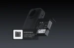 دوربین Insta360 X6 مشکی با باتری نیمهخارج از محفظه در تصویر رسمی معرفی باتری