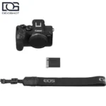 محتویات جعبه Canon EOS R8 Mark II Body شامل باتری شارژر و بند