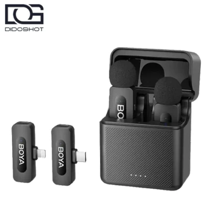 BOYA BY-V3 Combo میکروفون بی سیم دو نفره با گیرنده USB-C و Lightning و کیس شارژ