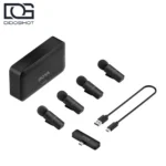 محتویات BOYA BY-V4U شامل چهار فرستنده گیرنده USB-C کیس شارژ و کابل