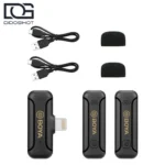 محتویات BOYA BY-WM3T2-D2 شامل دو فرستنده گیرنده Lightning دو کابل شارژ و دو بادگیر