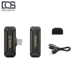 محتویات BOYA BY-WM3T2-U2 شامل دو فرستنده گیرنده USB-C دو کابل و دو بادگیر