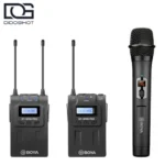 BOYA BY-WM8 Pro-K4 سیستم میکروفون بی سیم UHF با گیرنده دوکاناله فرستنده بادی پک و میکروفون دستی